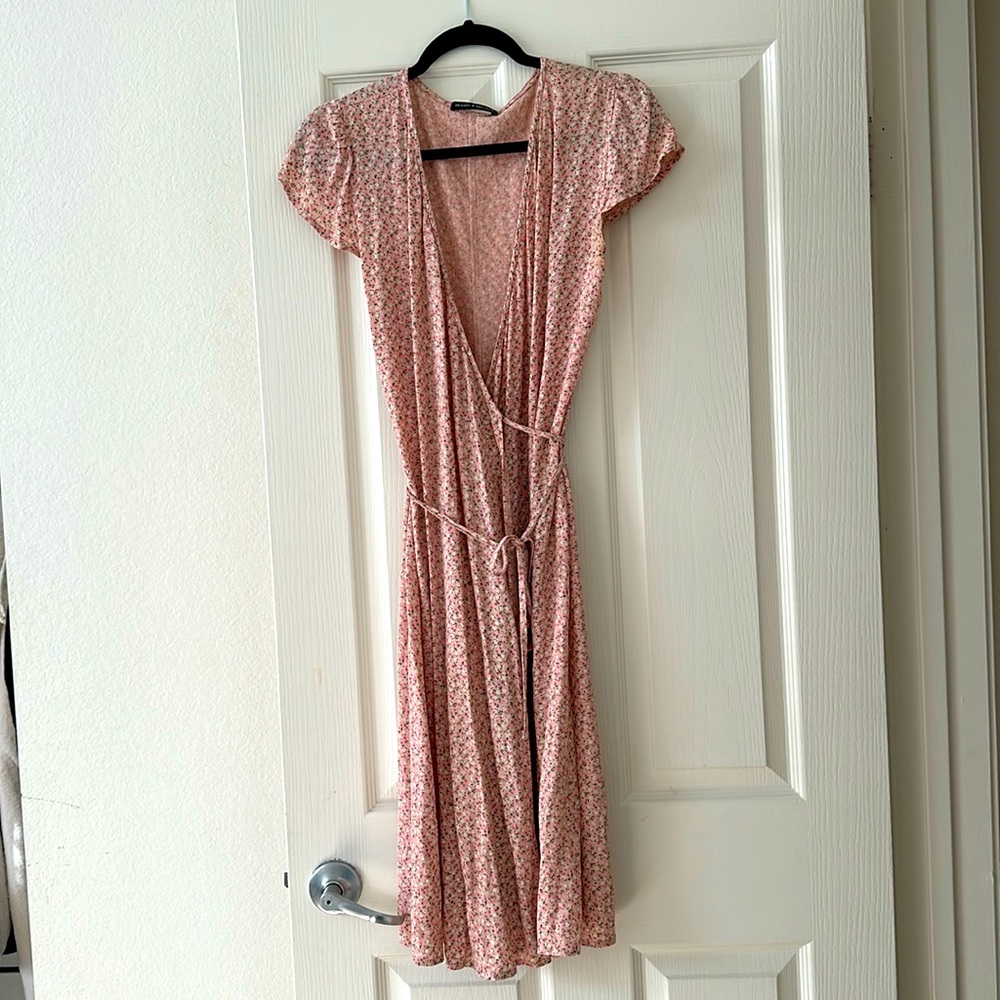 Brandy Melville Pink floral wrap dress